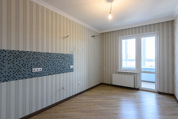 Image showing The interior of the renovated empty kitchen without furniture