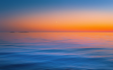 Image showing Blue Seascape With Fiery Golden Sunset