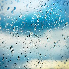 Image showing Blurred Raindrops On Window Glass