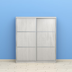 Image showing White wood wardrobe in the room