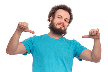 Image showing Crazy bearded man emotions and signs