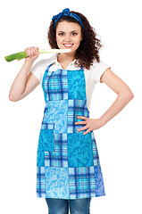 Image showing Young housewife on white