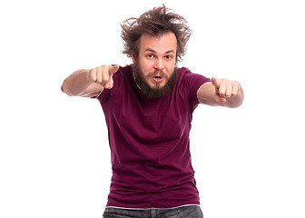 Image showing Crazy bearded man emotions and signs