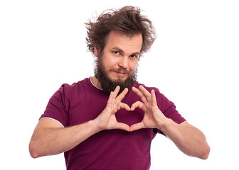 Image showing Crazy bearded man emotions and signs