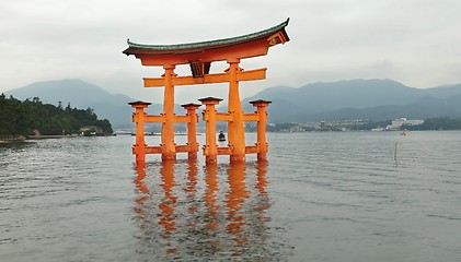 Image showing Tori gate at sea on Miyajima, Hiroshima