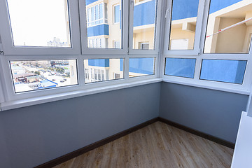 Image showing Large glazed plastic Windows, renovated an empty balcony