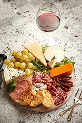 Image showing Assortment of spanish tapas or italian antipasti