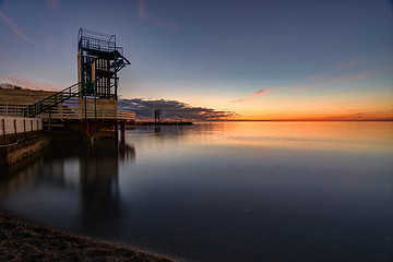 Image showing Seascape and wharf in the small bay of Anapa, Russia after sunset