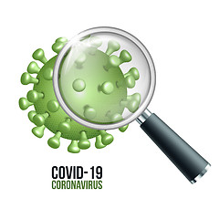 Image showing illustration of a corona virus seen with a magnifying glass