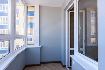 Image showing Glazed balcony in the new building, view of the entrance to the balcony