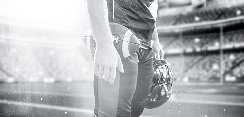 Image showing closeup American Football Player isolated on big modern stadium