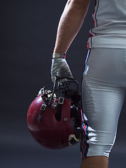 Image showing closeup American Football Player isolated on gray