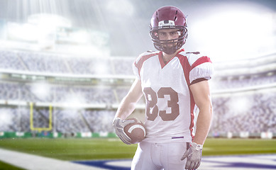 Image showing American Football Player isolated on big modern stadium field