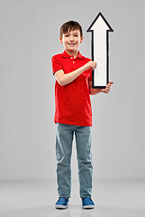 Image showing boy holding big white upwards thick arrow