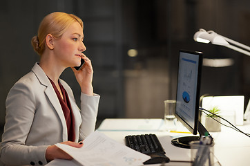 Image showing businesswoman calling on smartphone at office