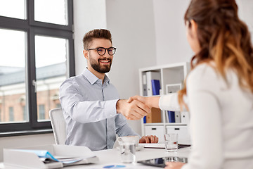 Image showing recruiters having job interview with male employee