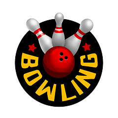 Image showing Bowling sign with ball and pins in a round shape. Vector illustration