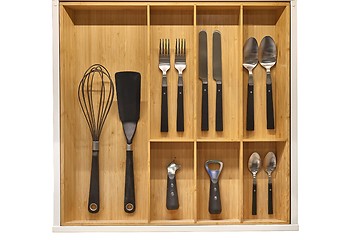 Image showing Minimalist kitchen tools put away in a drawer