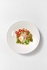 Image showing Homemade tuna salad with fresh organic vegetables and egg.