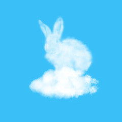 Image showing Easter bunny made from cloud on a sky blue background.