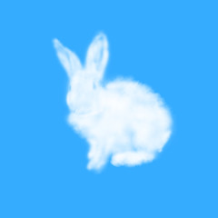 Image showing Congratulation card with Easter rabbit made from cloud.