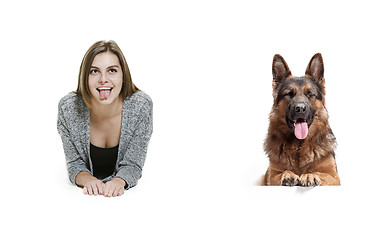 Image showing Woman with her dog over white background