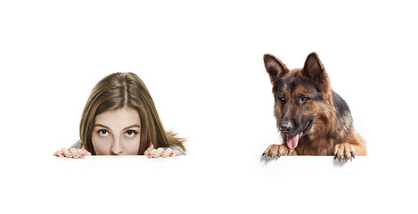 Image showing Woman with her dog over white background