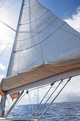 Image showing Sailing boat sails background