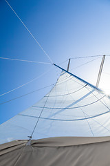 Image showing Sailing boat sails background