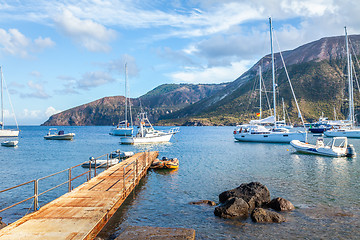 Image showing Lipari Islands Sicily Italy jetty and boats