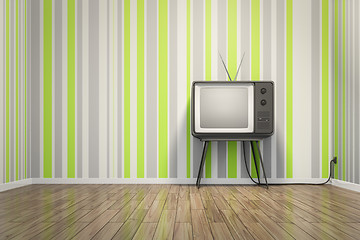 Image showing old vintage tube television in seventies style room