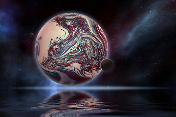 Image showing planet in space with water reflection