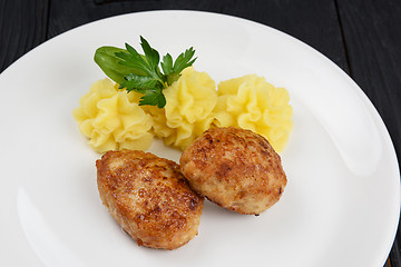 Image showing Chicken meat cutlet with mashed potatoes