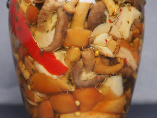 Image showing mixed champignons and porcini mushrooms in jar