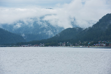 Image showing Foggy Teletskoye lake in Altai mountains