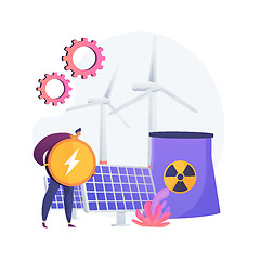 Image showing Atomic reactor, windmill and solar battery, energy production vector concept metaphor.