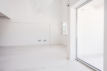 Image showing Interior of empty stylish modern open space two level apartment