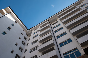 Image showing Modern apartment buildings on a sunny day with a blue sky