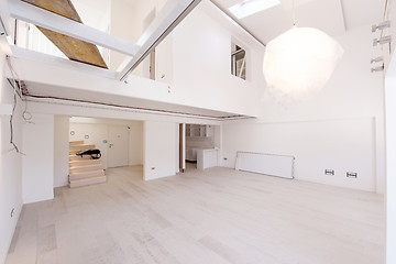 Image showing Interior of empty stylish modern open space two level apartment