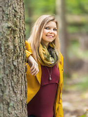 Image showing beautiful young woman portrait autumn outdoor