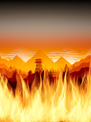 Image showing forest fires with watchtower