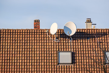 Image showing satellite dish at a roof