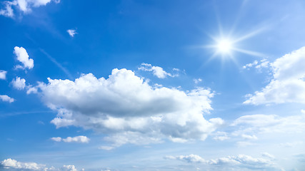 Image showing typical beautiful blue sky sun clouds background