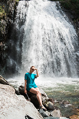 Image showing Woman at Korbu Waterfall