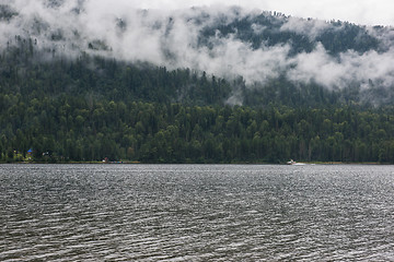 Image showing Foggy Teletskoye lake in Altai mountains