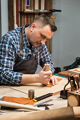 Image showing Concept of handmade craft production of leather goods.