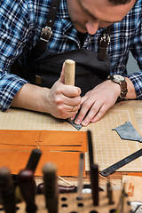 Image showing Concept of handmade craft production of leather goods.