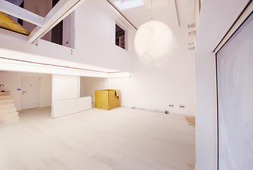 Image showing Interior of empty stylish modern open space two level apartment