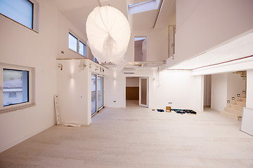 Image showing Interior of empty stylish modern open space two level apartment