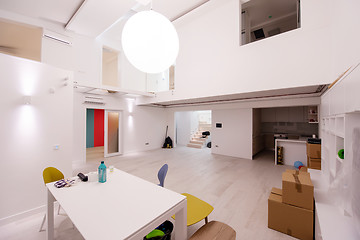 Image showing Interior of empty stylish modern open space two level apartment